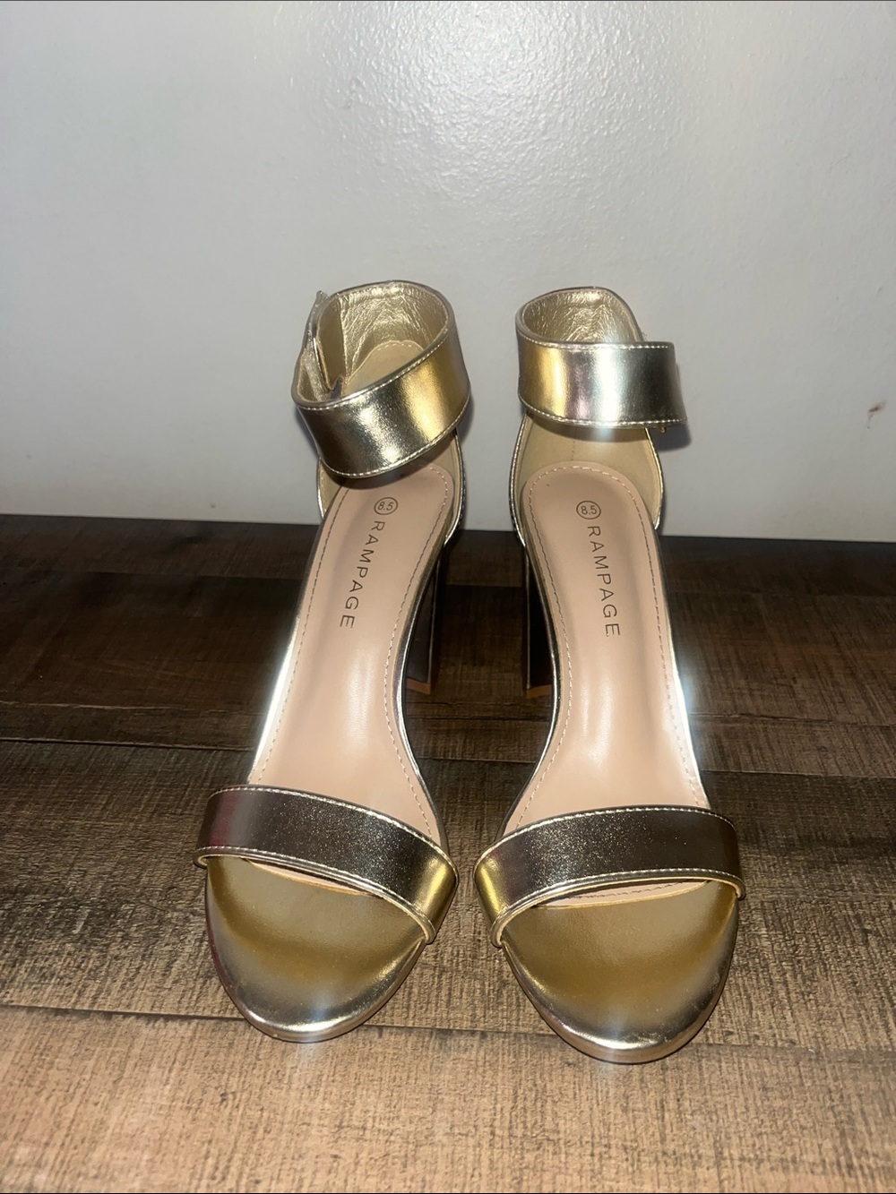 Rampage Metallic Gold Ankle Strap Heels